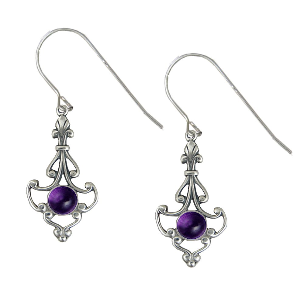 Sterling Silver Victorian Amethyst Drop Dangle Earrings
